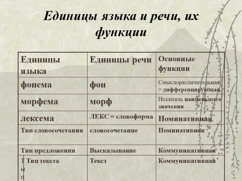 Единицы языка и речи, их функции Единицы языка и речи, их функции